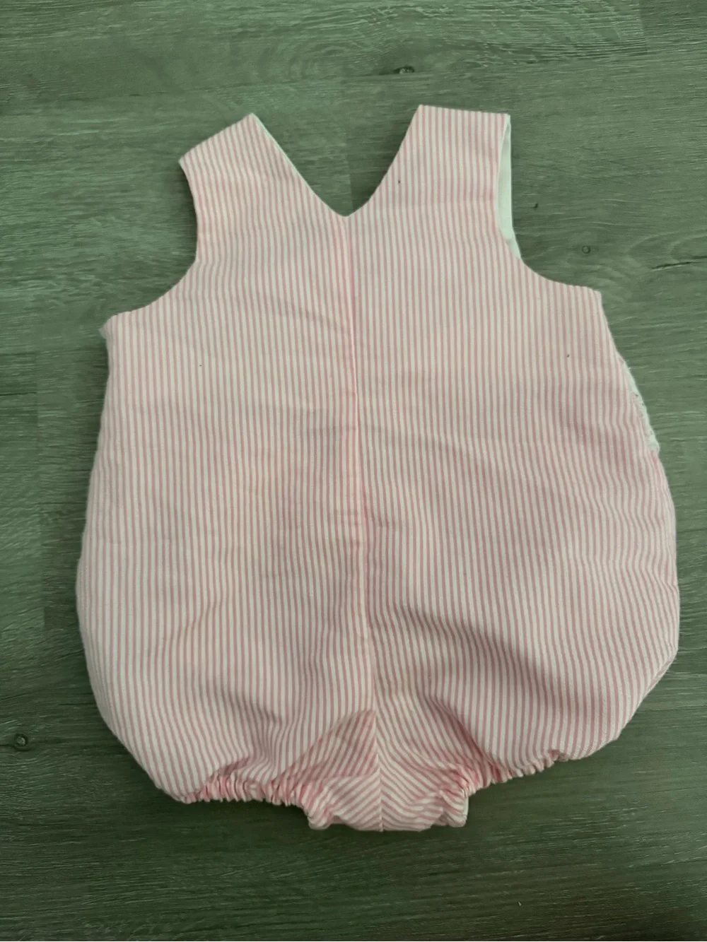 90s vintage Pink Striped Baby Romper with Fruit Appliqué